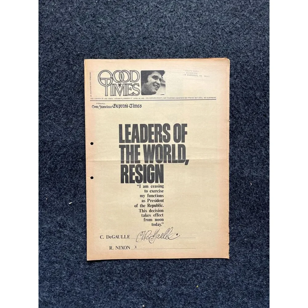 1969 Nixon De Gaulle Newspaper Vintage Ephemera Gifts, Vintage Zine, Good Times